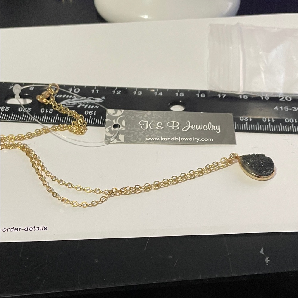 B Jewel Gold Necklace with Dark Pendant